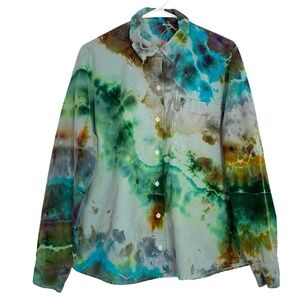 Geode Tie Dye Corduroy Button Down Shirt Mens Size XS Small Unisex 90s Grunge